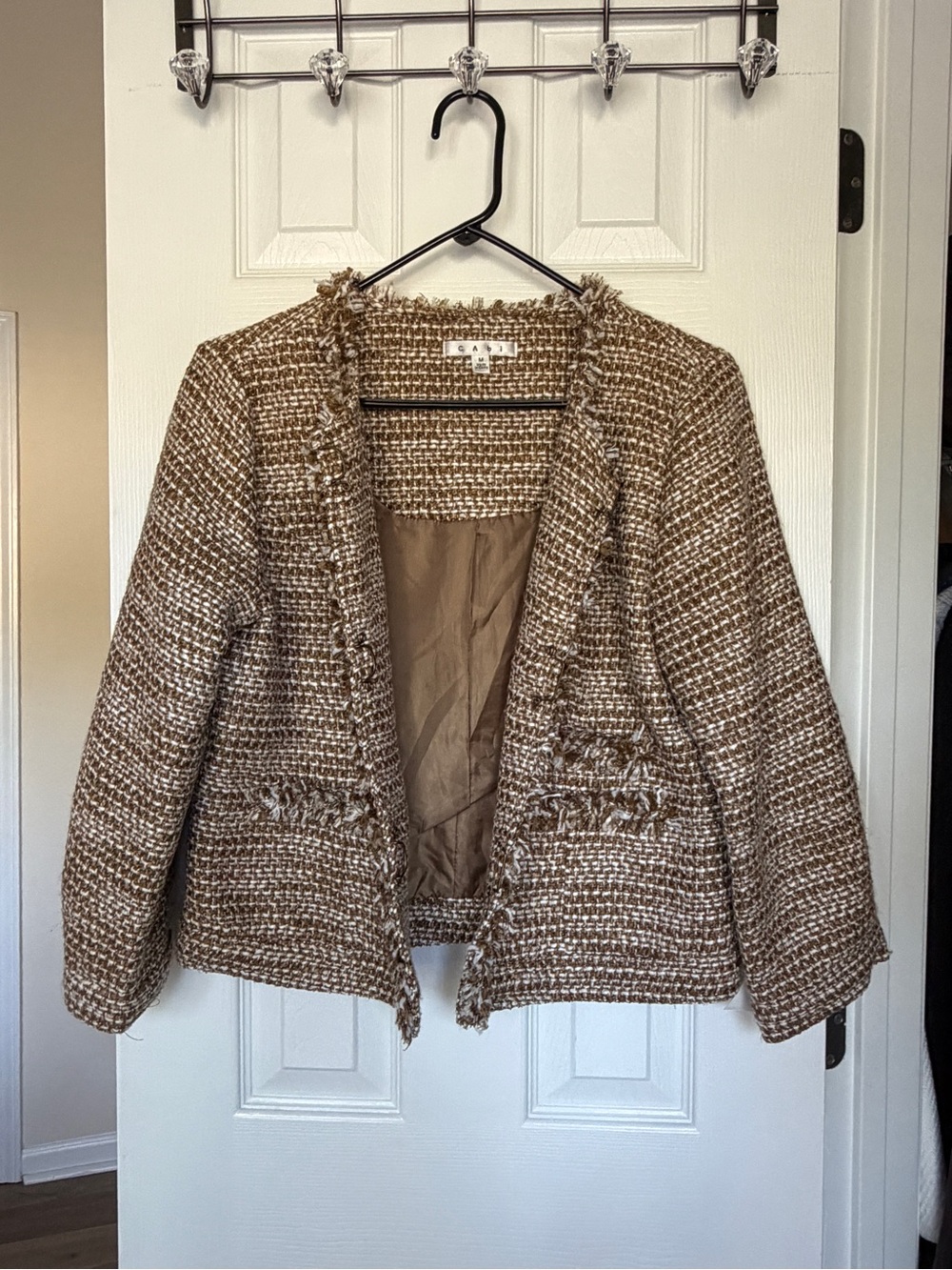 CAbi Phoebe Gold Tan Tweed Jacket Medium